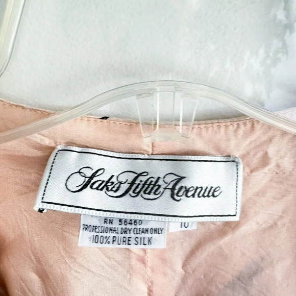 Vintage saks Fifth avenue Silk Blush Pink Black Print Lightweight Blazer 10 - Picture 8 of 9